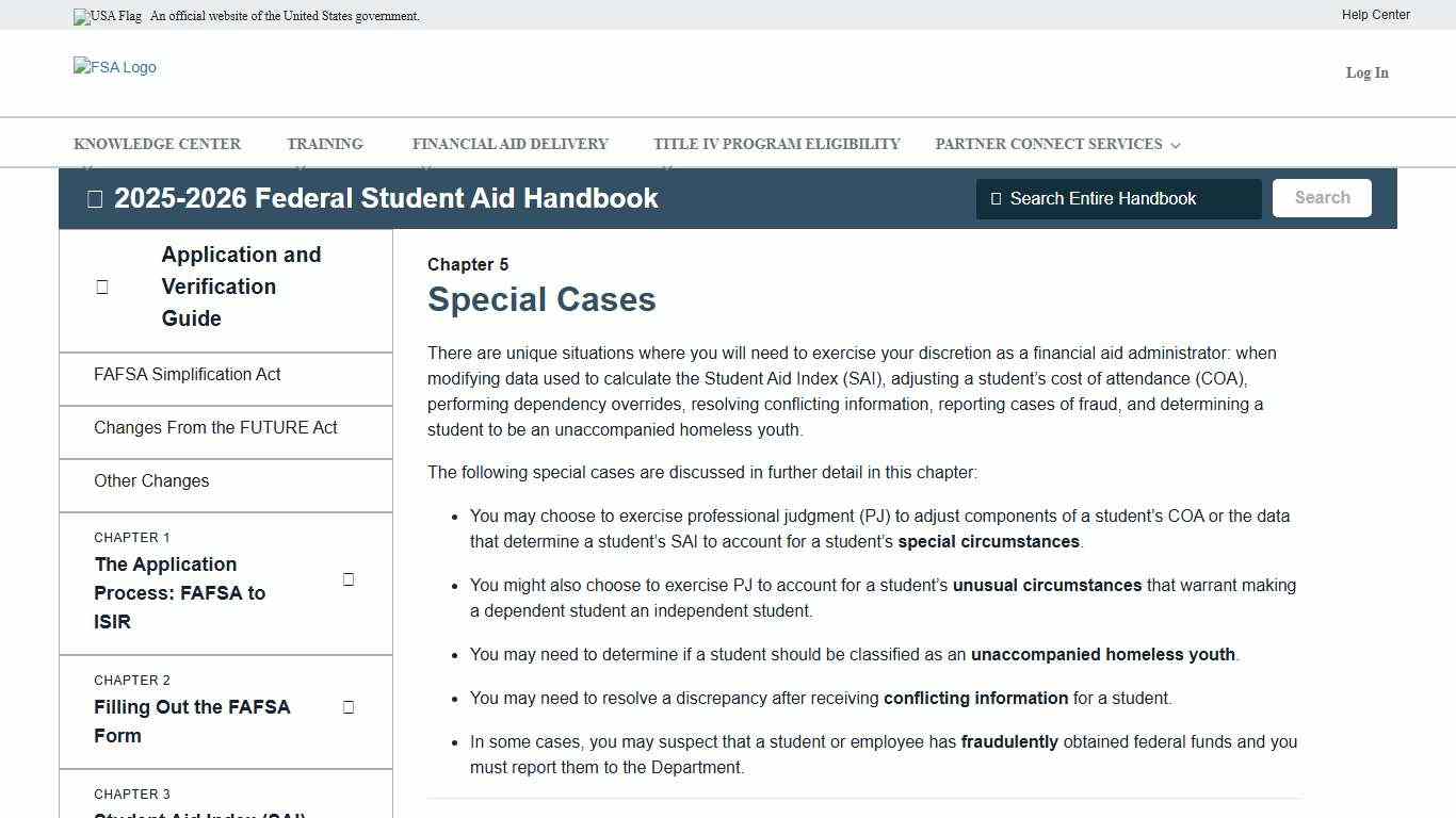 Special Cases 2025-2026 Federal Student Aid Handbook